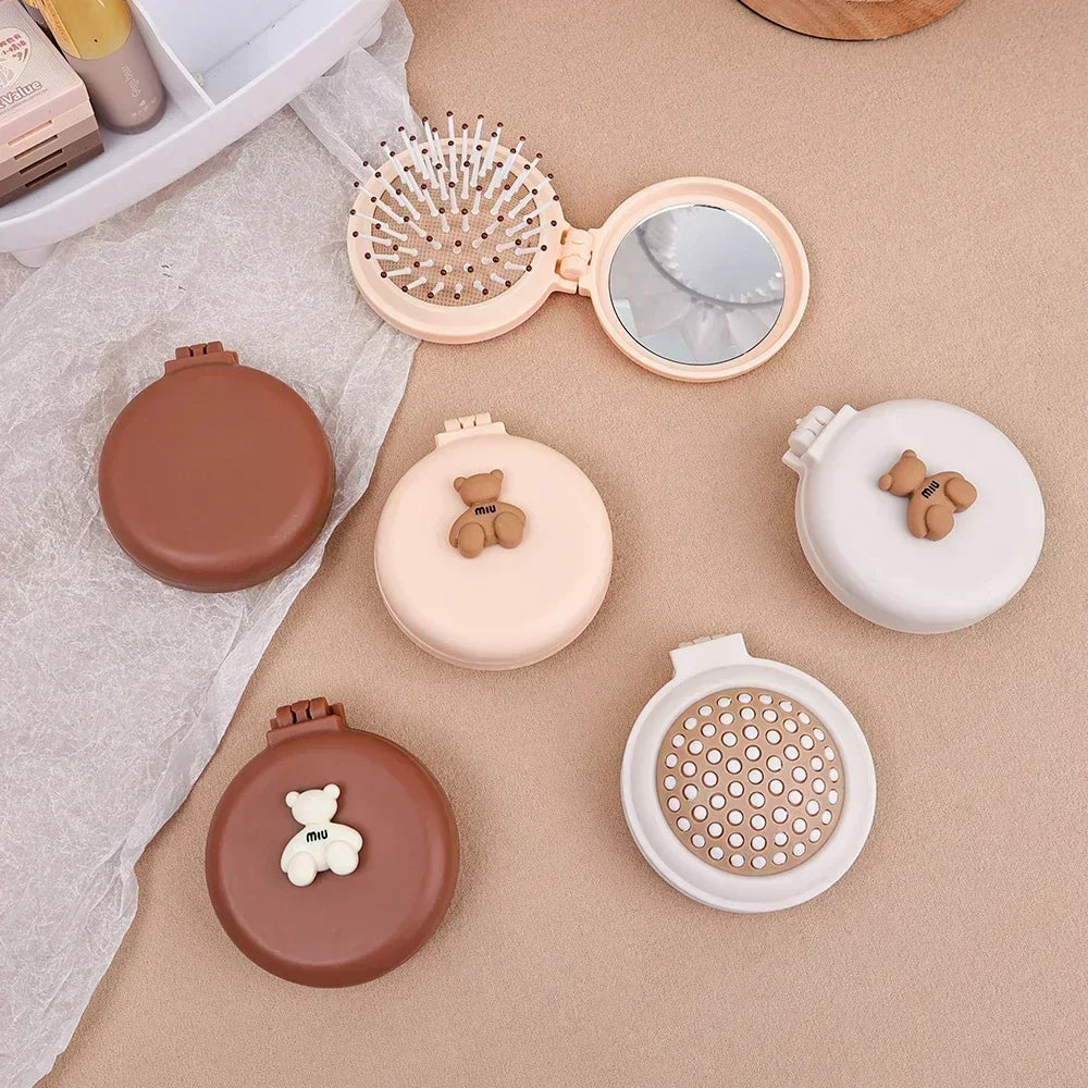 Mini Pocket Mirror Folding Comb Girl Women Portable Round Pocket Small Travel Massage Hair Brush with Mirror