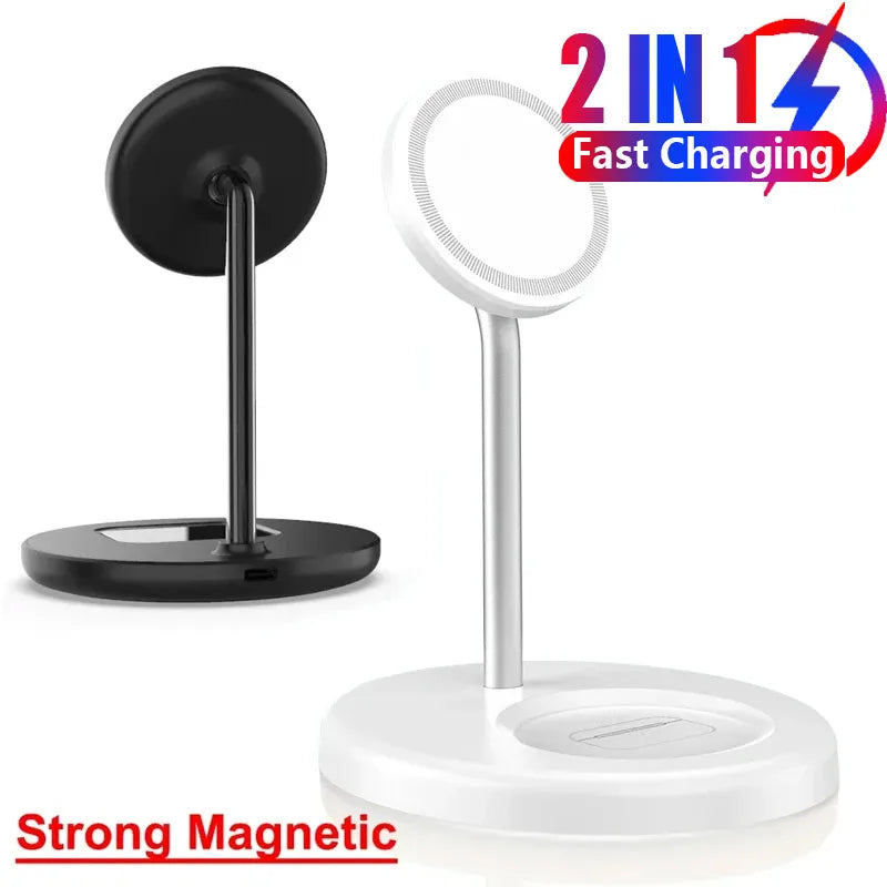 2 in 1 Magnetic Wireless Charger Stand Phone Charging Station Dock For iPhone 15 14 13 12 Pro Max AirPods Fast Chargers