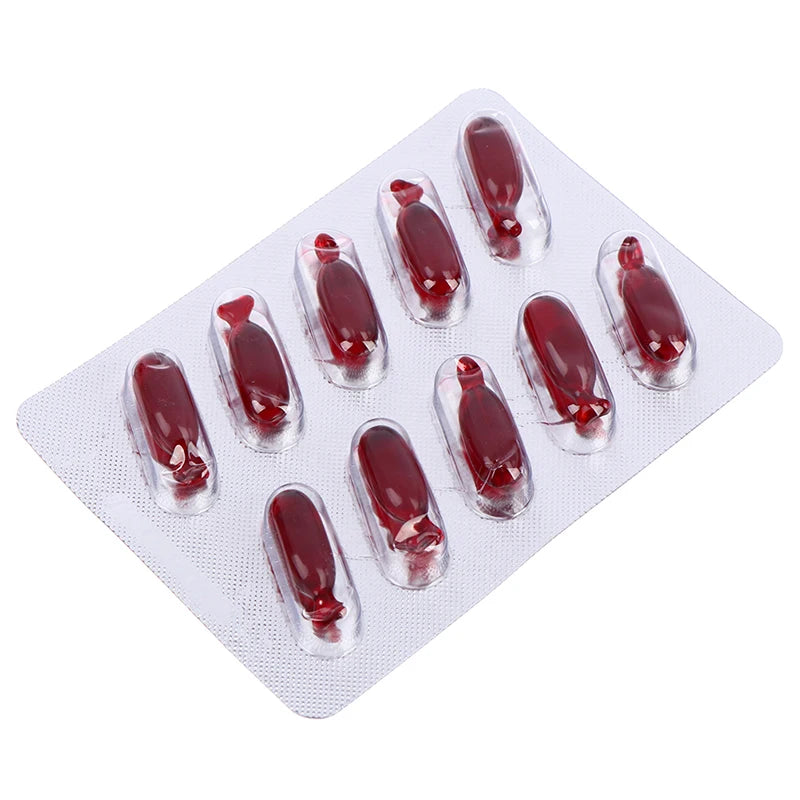 10Pcs Halloween Realistic Fake Blood Pills for Adults Vampire Capsules Horror Scary Funny Trick Toys