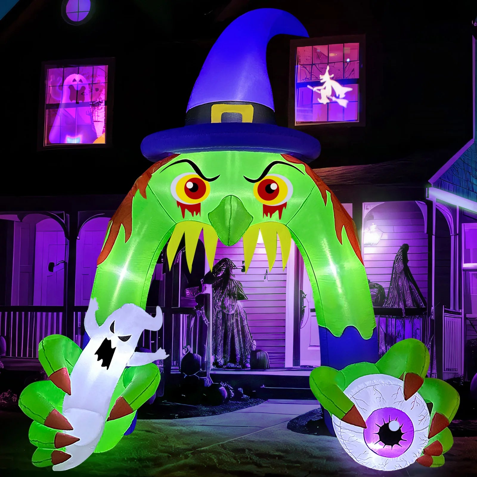 Owl Halloween Blow Up Party Yard Decor, Halloween Inflatable Archway Series Outdoor Decorations with LED Lights