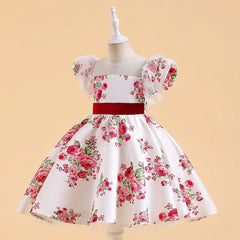 Floral Vintage Summer Dress For Girls Elegant Birthday Princess Party Dresses