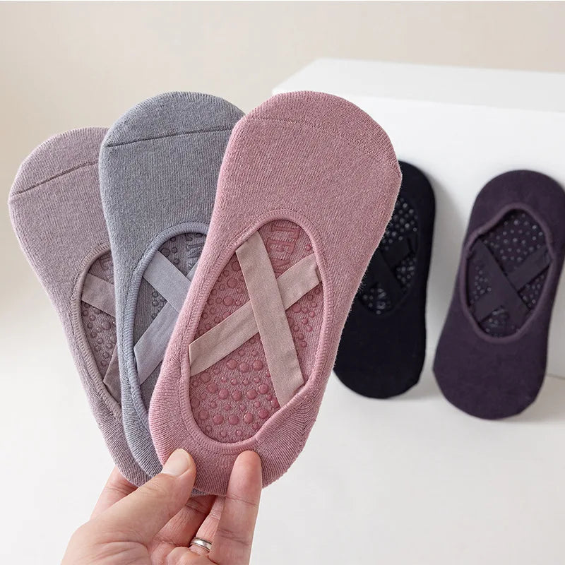 Yoga Socks Women Cotton Silicone Non-slip Pilates Grip Towel  No-Show Barre Sock