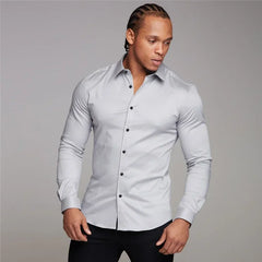 Youth Business White Shirt Men's Long Sleeve Slim Fit Non-iron Professional Formal Wear Solid Color Shirt