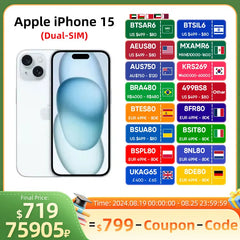 Apple iPhone 15 A3092 iOS 17 Apple A16 Bionic Super Retina XDR OLED Display IP68 dust/water resistant Dual SIM 100% New Original