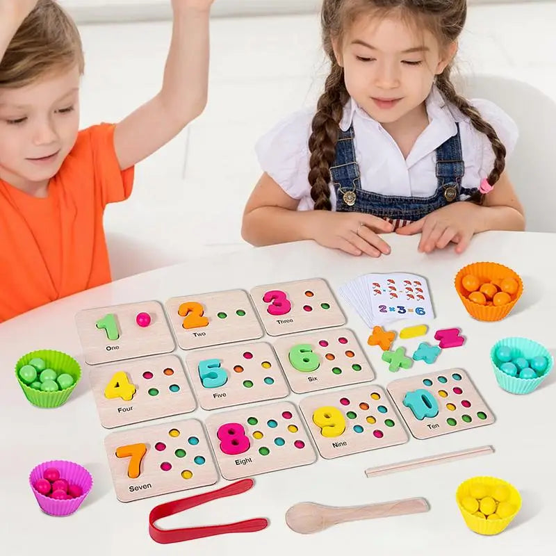 Montessori Baby Toys Wooden Beads Numbers Counting Game Shape Sorter Stacking Puzzles Blocks Toys