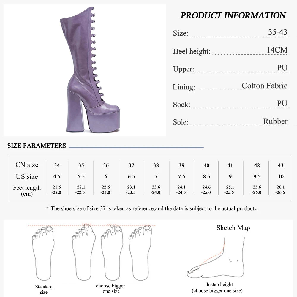 GMQM Platform Fashion Women‘s The Knee Boots High Heels Thick Sole Breathable Shoes Pumps Chunky Super Heel Round Toe Long Boots