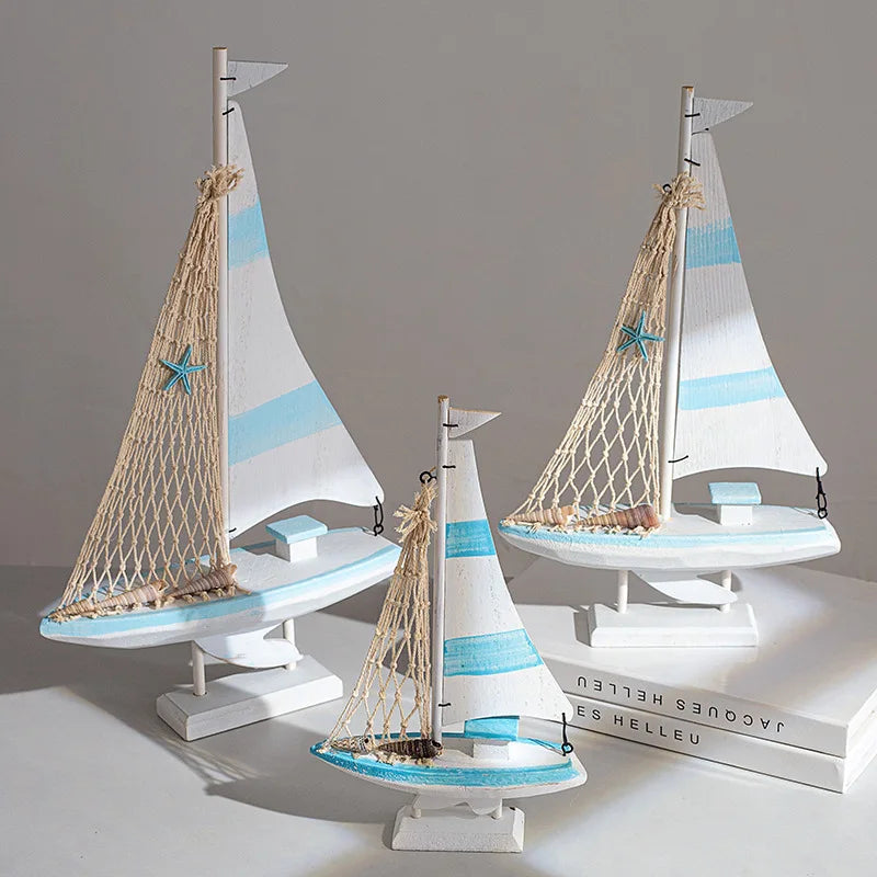 Mediterranean Style Sailing Home Accessories Wooden Sailboat Ornament