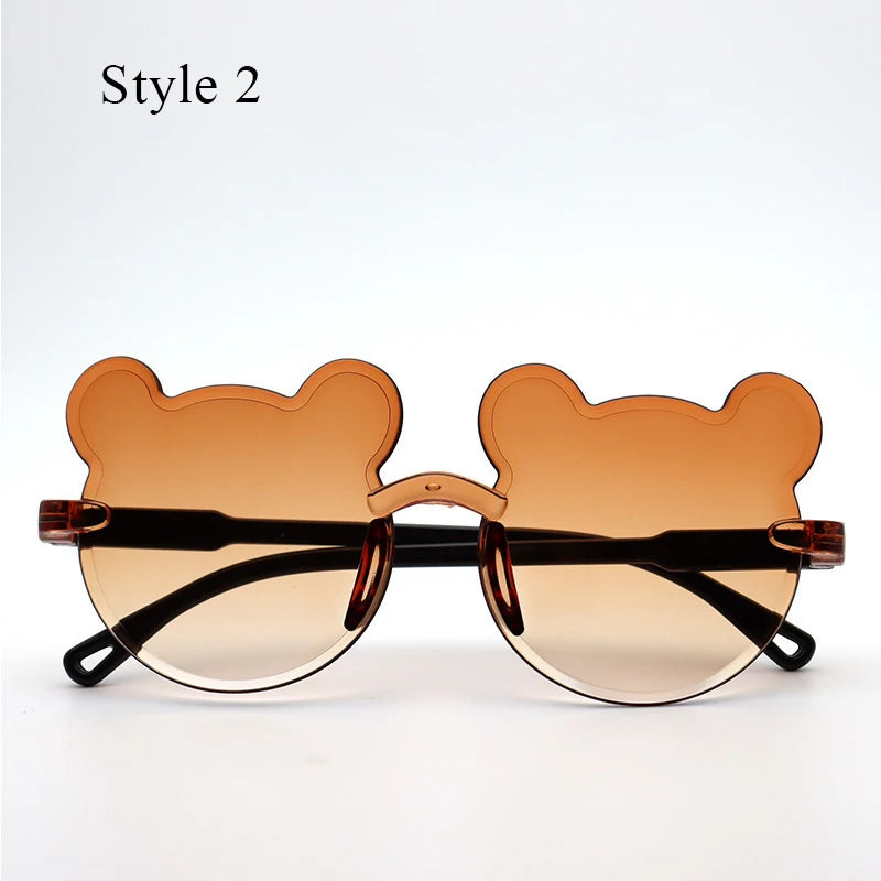 Girl Boys Rimless Sunglasses Summer Sun Glasses Cartoon Bear Anti-UV Sunglasses Cute Animal Kids Outdoor Sunscreen Sunglasses