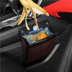 Car Trash Can Front-Row Hanging Garbage Bin Pu Leather Foldable Storage