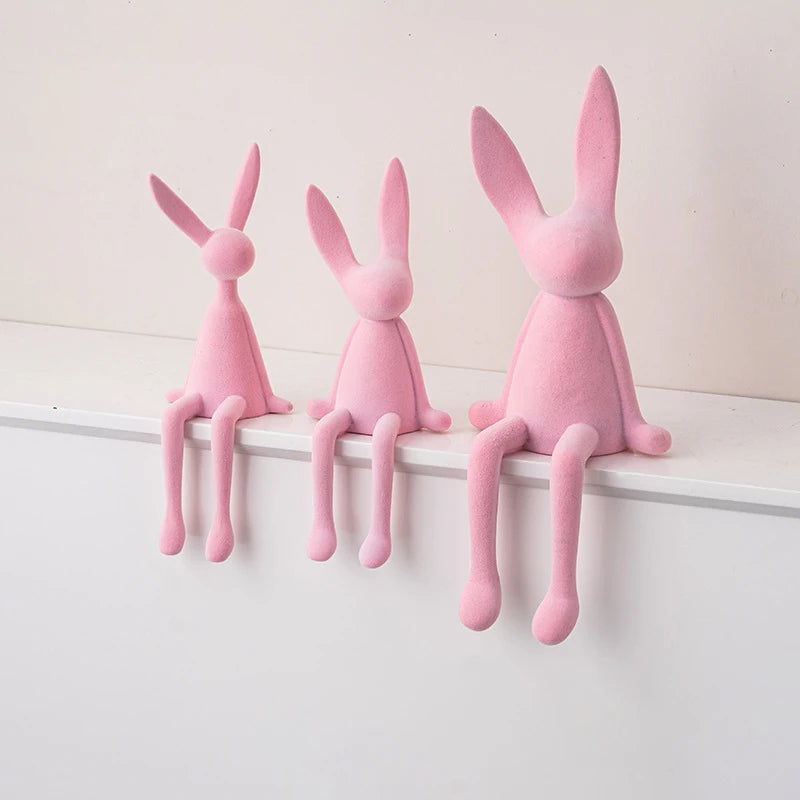 Home Decorate Flocking Figurines for Interior Gift Rabbit Statue Room Decor