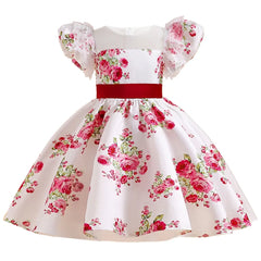 Floral Vintage Summer Dress For Girls Elegant Birthday Princess Party Dresses