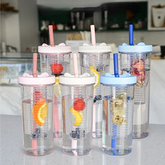 Fruit Juice Bottle with Straw Summer Water Bottles