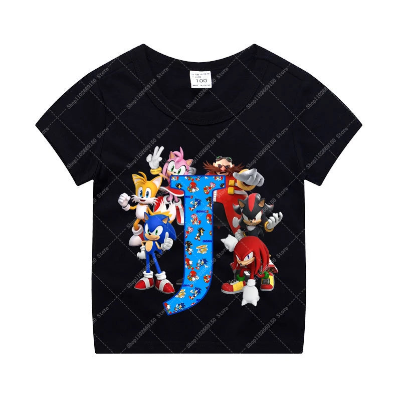 Sonics Boy Short Sleeve T-shirt Summer Casual Cotton Tops Children Anime Cute Tee Kids Cartoon Printed Clothing Fashion Clothes