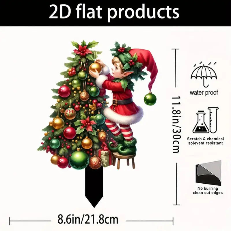 Christmas Yard Stakes Waterproof Christmas Tree Planter Stakes Reusable Acrylic Lawn Decoration