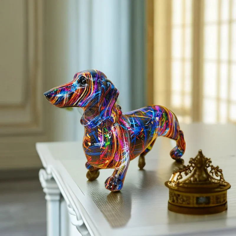 Creative Graffiti Dachshund Dog Statue Home Decor Color French Bulldog Sculpture Animal Figurine Living Room Desk Accessories