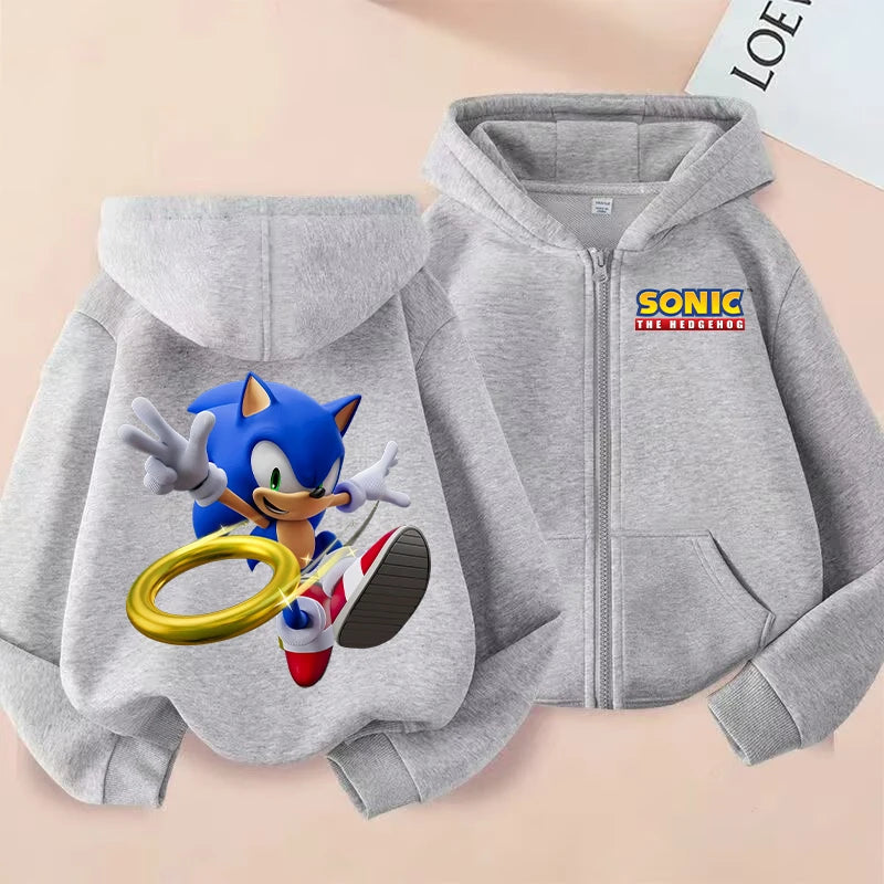 New Sonics Kids Zip-up Hoodies Boys Anime Hoodie Cartoon Characters Printed Coat Winter Warm Jacket Autumn Children Clothing