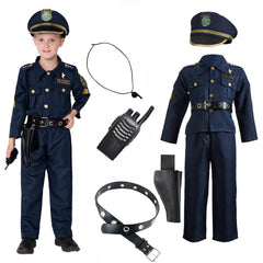 Boys Premium Quality Police Officer Costume Cop Uniform Play Set For Halloween Party Career Day Dress-up