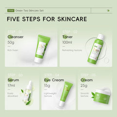 Green Tea Facial Cleaner Soothes Skin Face Toner tea Serum Moisturizing Cream Repairing Eye Cream Kits