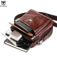 Men's Genuine Leather Shoulder Bag Multifunctional 7.9-inch Tablet Handbag Retro Casual Crossbody Bag