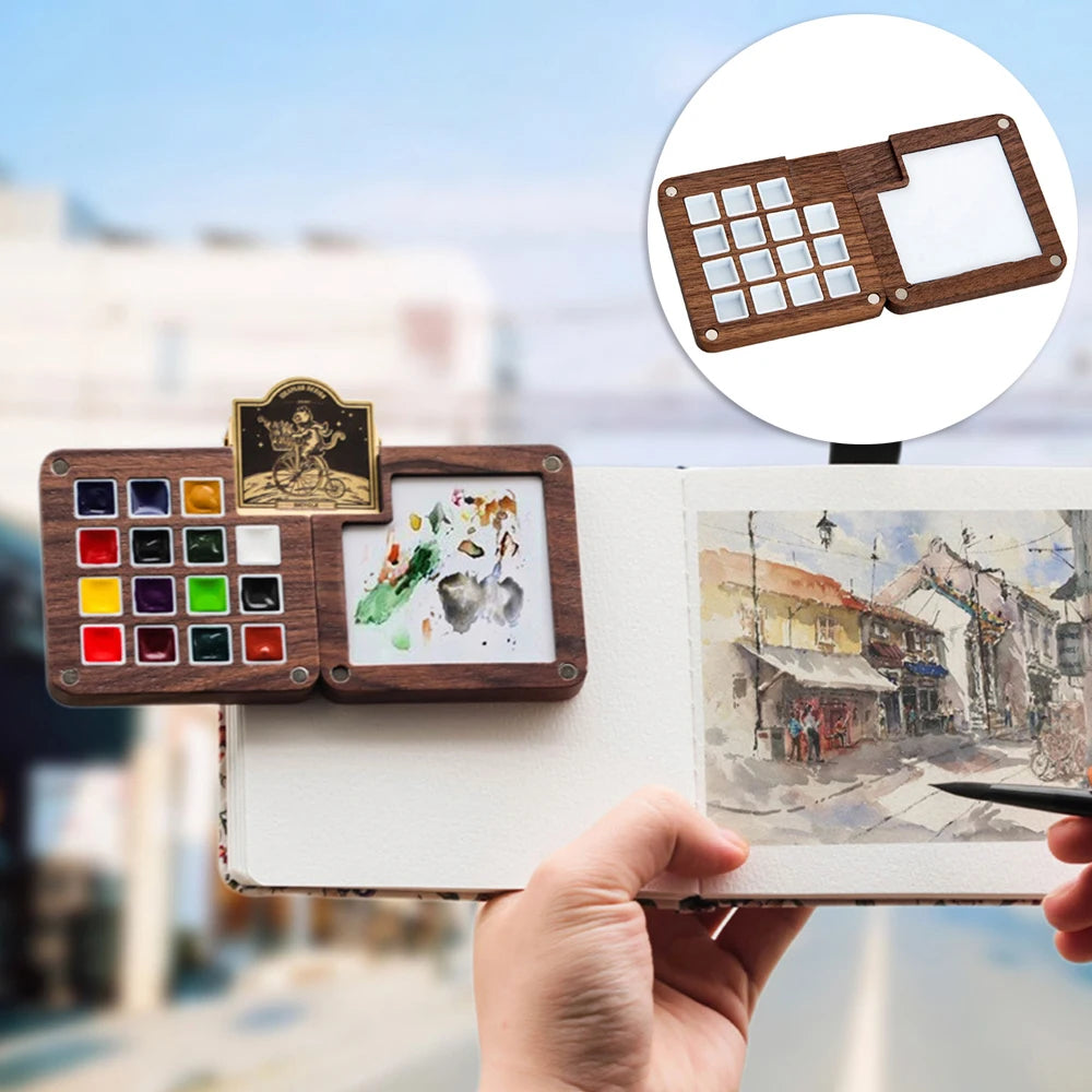 Mini Wooden Paint Empty Box Palette Portable Watercolor Travel Paint Tray Acrylic Oil Drawing Tool Ins Gift School Art Supplies