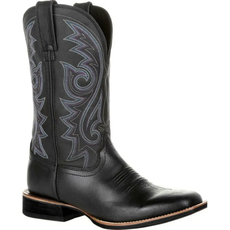 Men Boots Mid Calf Western Cowboy Motorcycle Boots