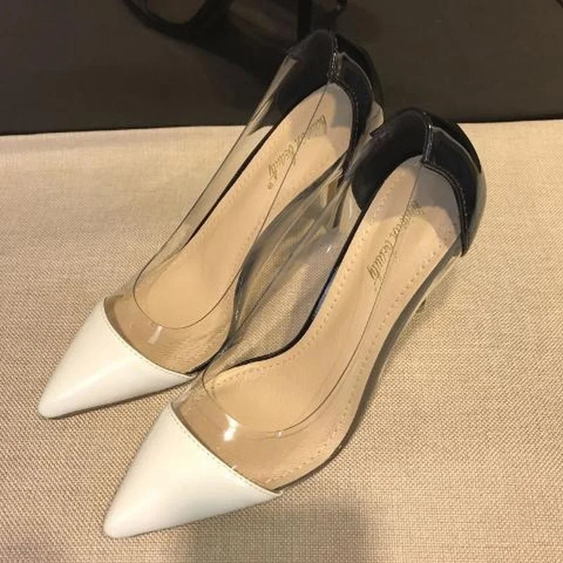 Comemore New Women Pumps PVC Transparent Elegant High Heels Sexy Pointed Toe Party Luxury Shoes