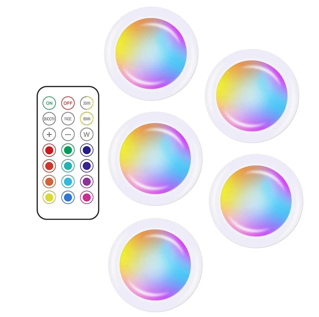 13Colors RGB LED Under Cabinet Light Puck Light Remote Control Dimmable Wireless Night Lamp