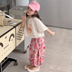 Girls T-Shirt+Lantern Pants 2Pcs Clothes Sets Kids Summer Cartoon Tops+Mosquito Prevention Trousers Suits