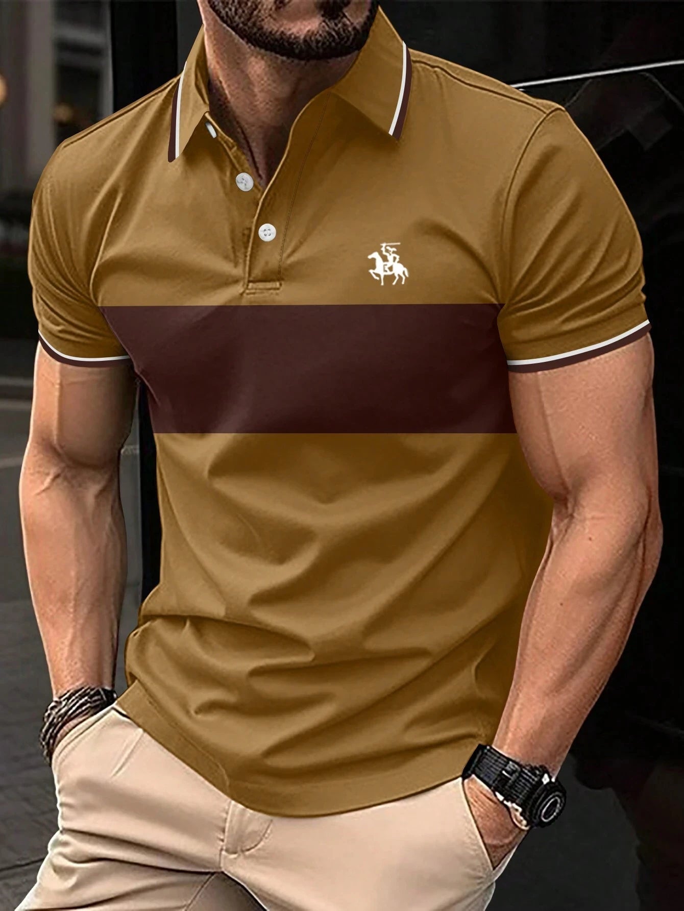 Men's Button Polo Simple Striped Casual Short Sleeved Men's Clothing