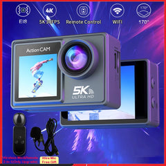 5K 4K60FPS Action Camera Dual IPS Touch LCD EIS 170° DVR 30M Waterproof 5X Zoom Sport Camera