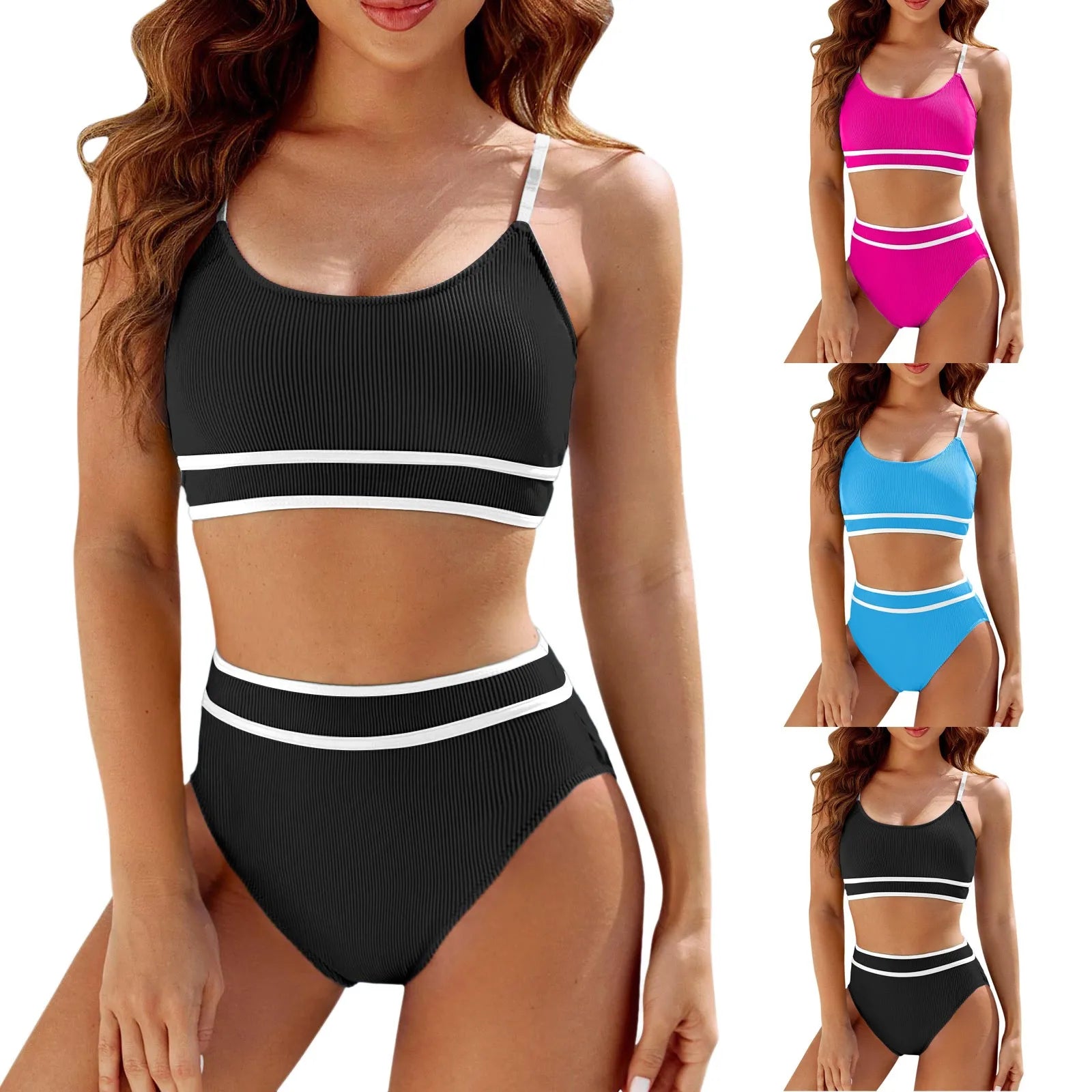 Swimsuit Top Juniors Women's High Waisted Bikini Sets Sporty Two Piece Swimsuit