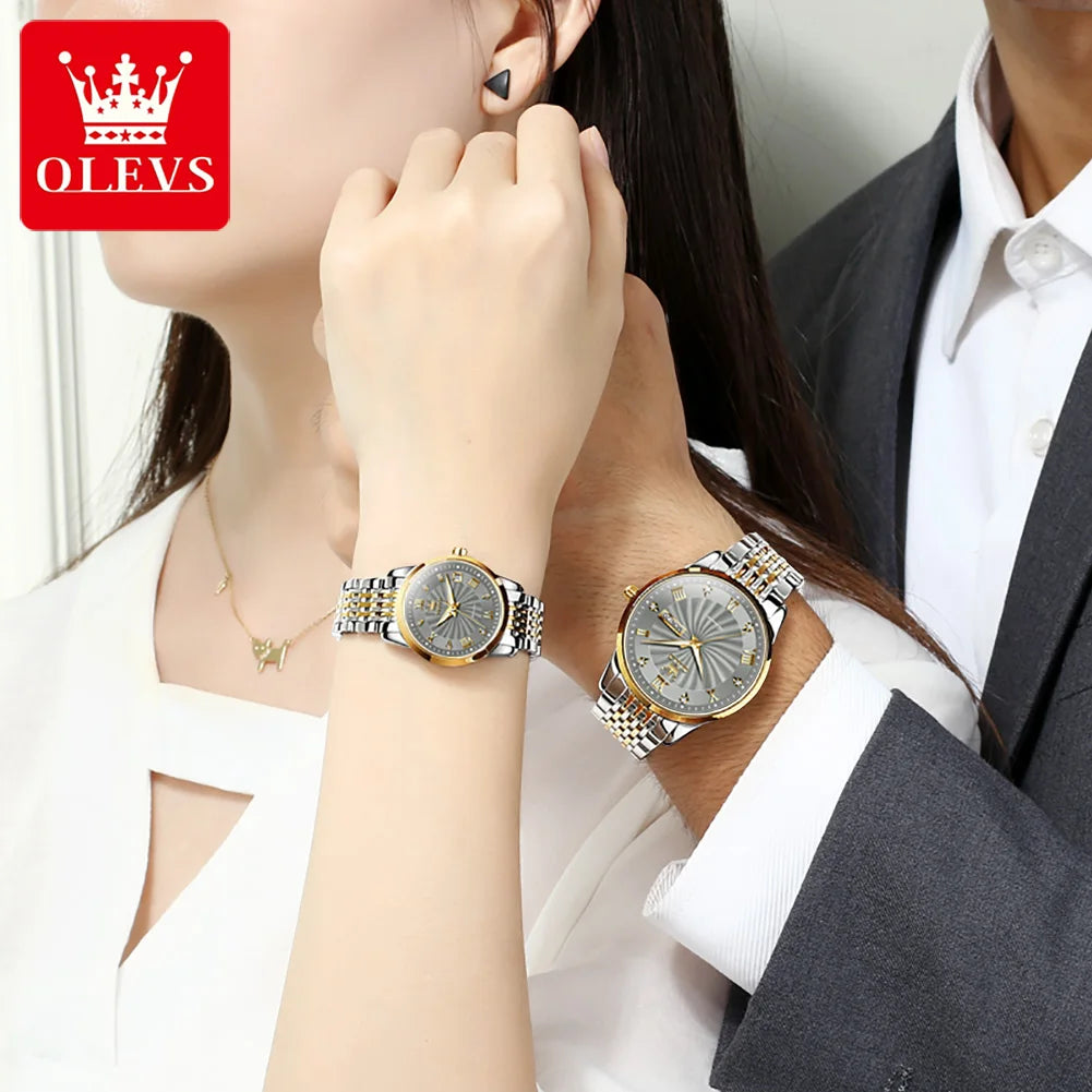 OLEVS Brand Couple Luxury Automatic Watches Men and Women Stainless Steel Waterproof Mechanical Wristwatches