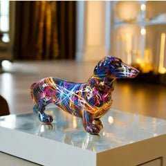 Creative Graffiti Dachshund Dog Statue Home Decor Color French Bulldog Sculpture Animal Figurine Living Room Desk Accessories