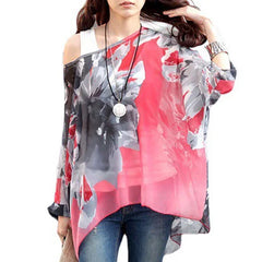 Women New Striped Print Summer Tops Tees Batwing Sleeve Casual Chiffon Blouses