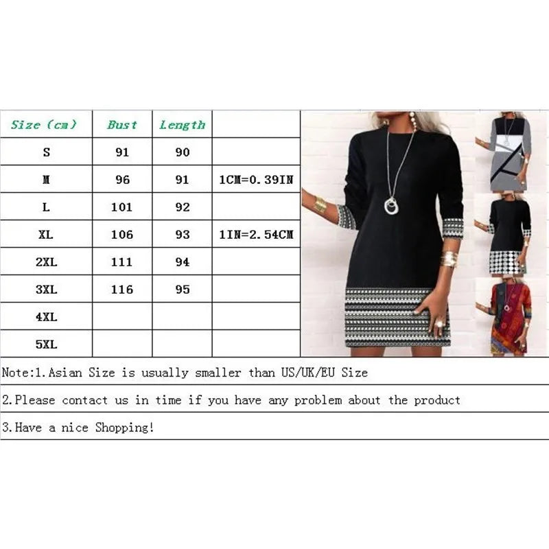 Autumn And Winter New Women's Fashion Splice Round Neck Slim Fit Long Sleeve Printed A-Line Dress