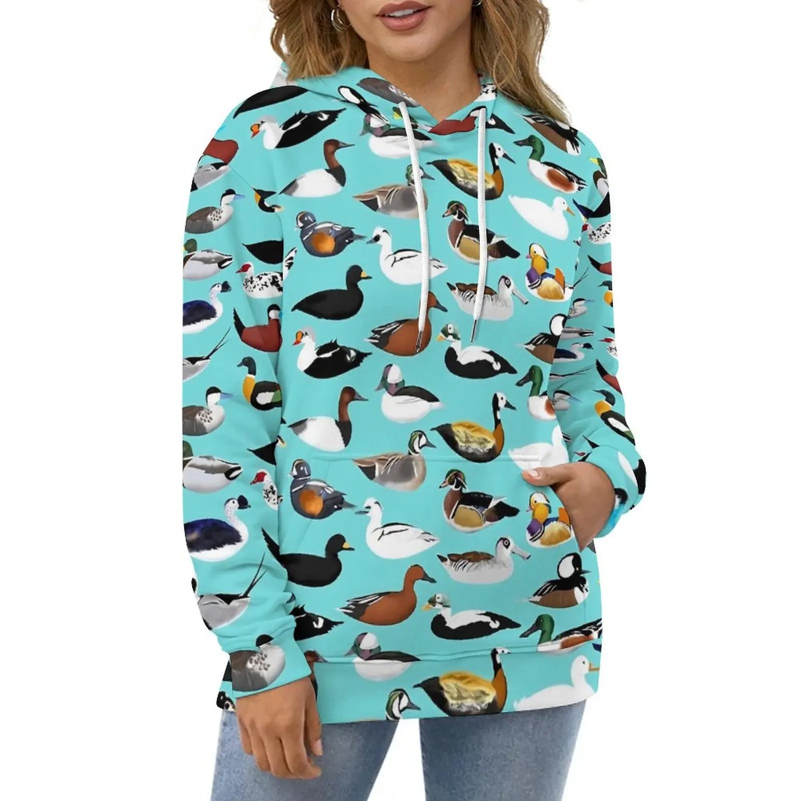 Rubber Ducks Print Hoodies Long-Sleeve Kawaii Animal Aesthetic Casual Hoodie