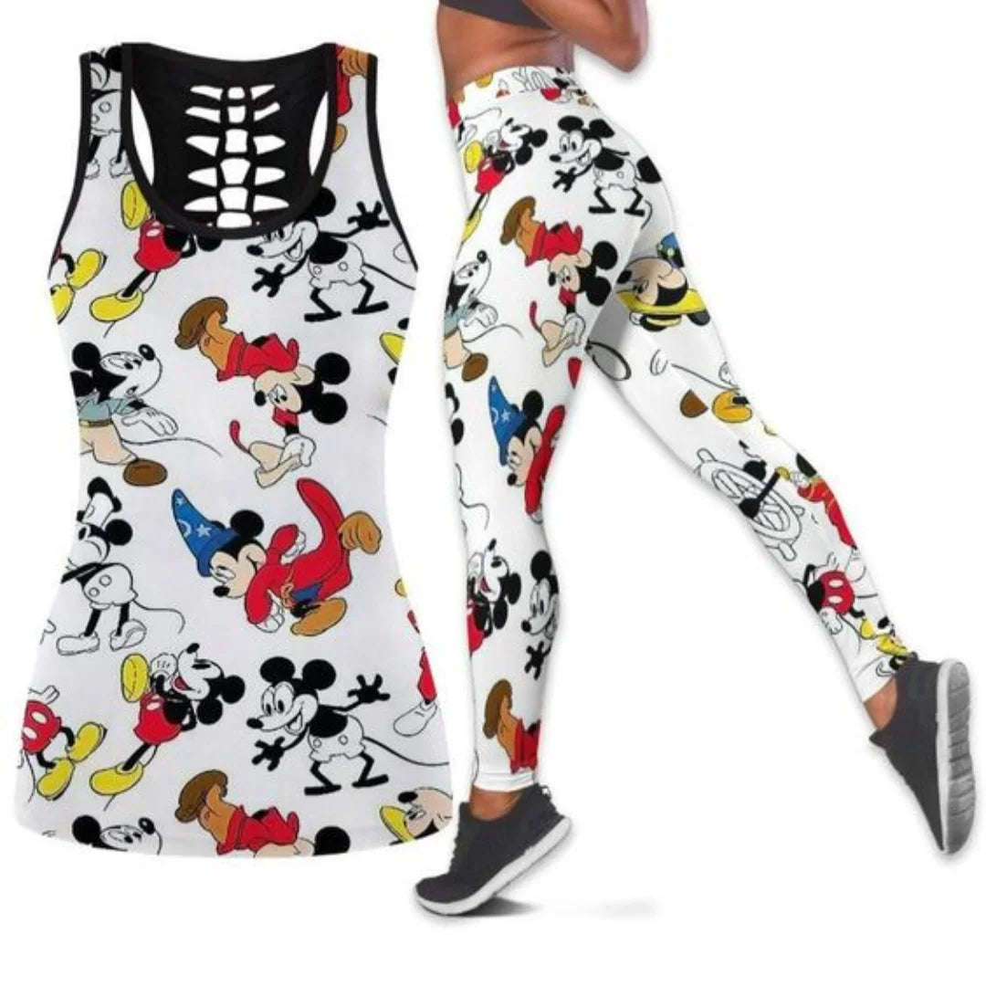 Disney Stitch Women's Hollow Tanktop Leggings Yoga Set Summer Fitness Leggings Tracksuit