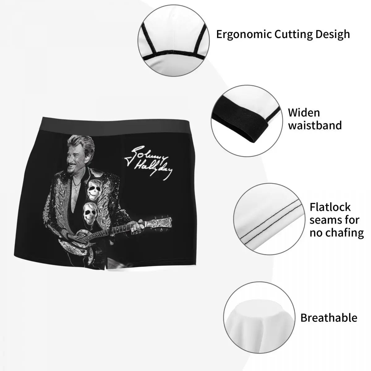 Custom Male Fashion Johnny Hallyday Underwear French Singer Rock Music Boxer Briefs Soft Shorts Panties Underpants