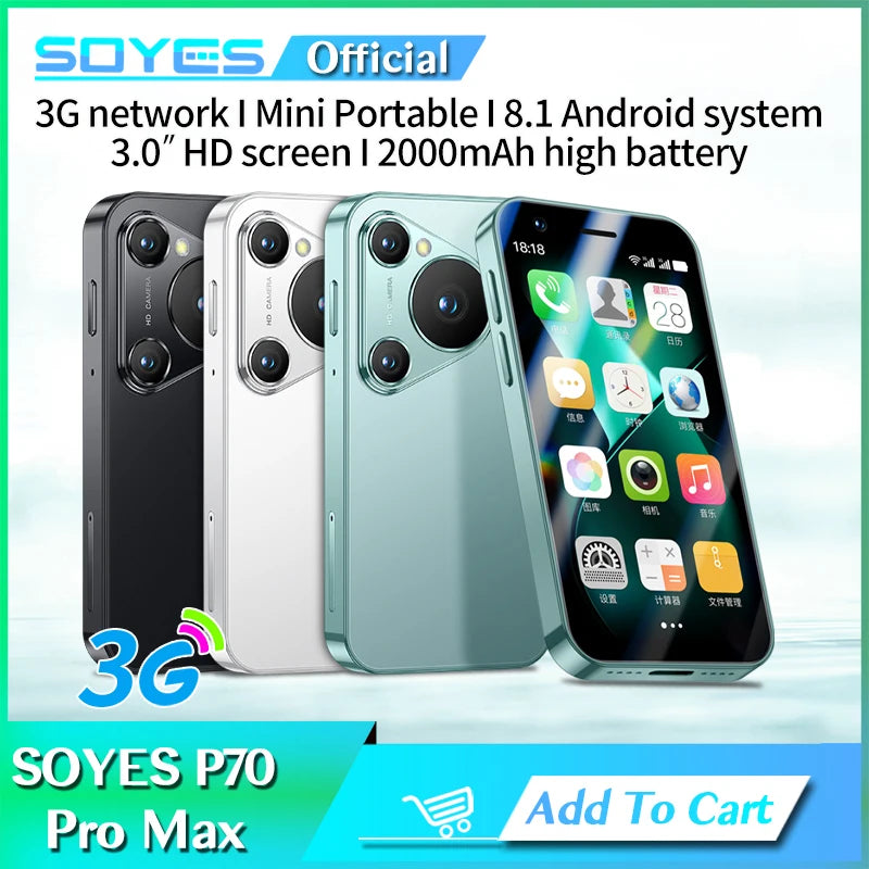 SOYES P70 Pro Max Mini Android8.1 Smartphone 3.0 Inches 2000mAh Face ID Dual SIM Standby Play Store 3G Little Phone