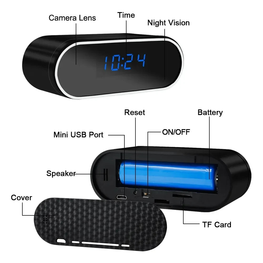 Mini Camera Clock Full HD 1080P WIFI Control Night Vision View