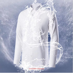 Men's Bamboo Fiber Shirts Long Sleeve Waterproof Anti Fouling No Ironing Solid Fit Social Camisas