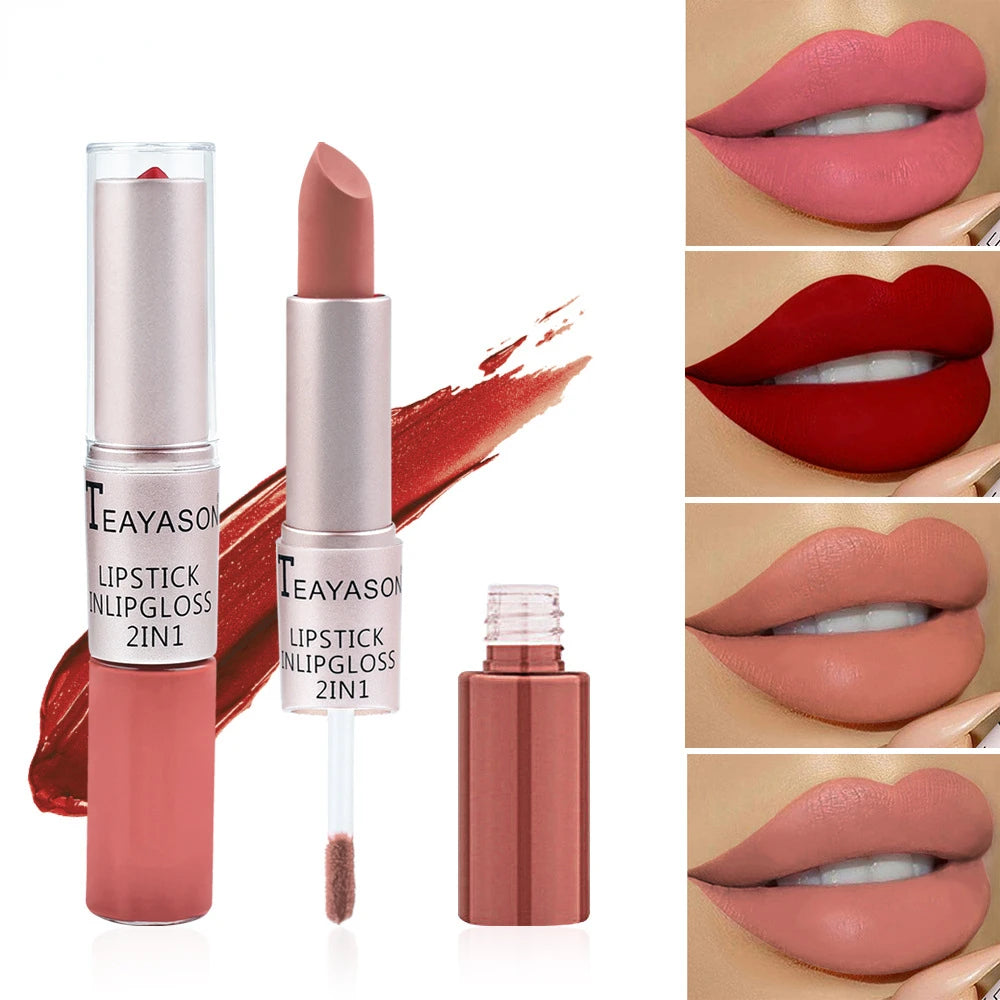 Long Lasting Velvet Matte Lipstick Double Head Lip Gloss Non-stick Cup Lip Gloss