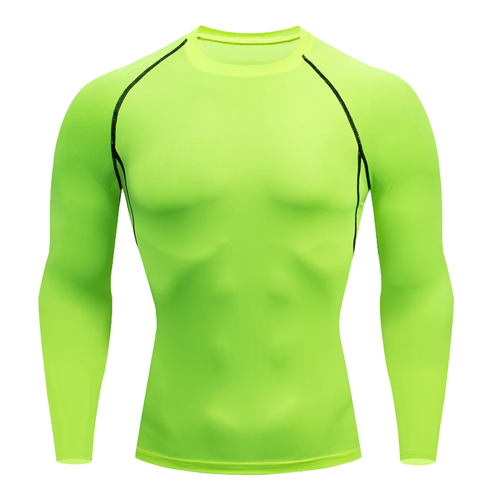 Men’s Workout Clothing Tight Fitting T-shirt Solid Color Long Sleeved Shirt High Elasticity Fitness Compression Jogging Gym Top