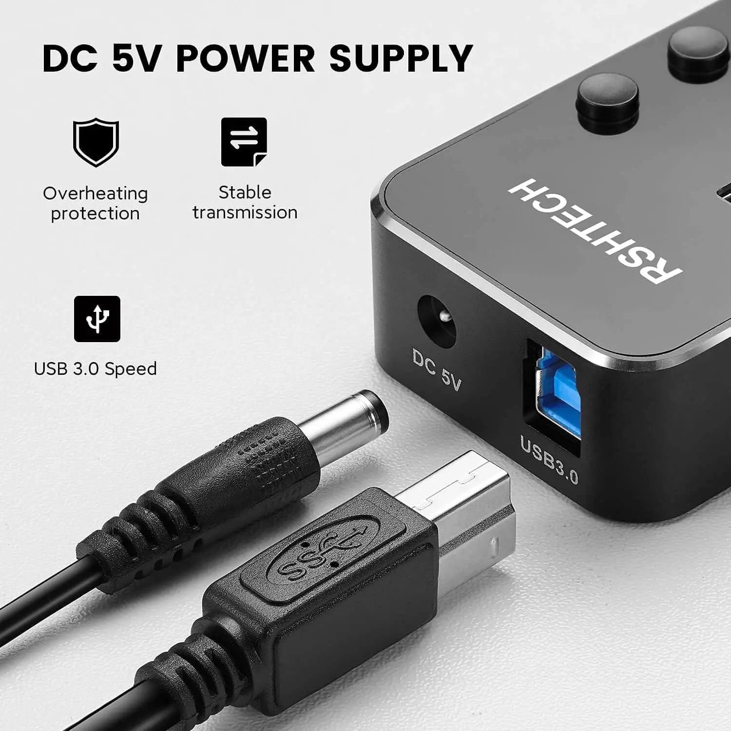 5Gbps USB Splitter On/Off Switch With 5V 2A Power Adapter For Laptop Macbook Computer Accessories