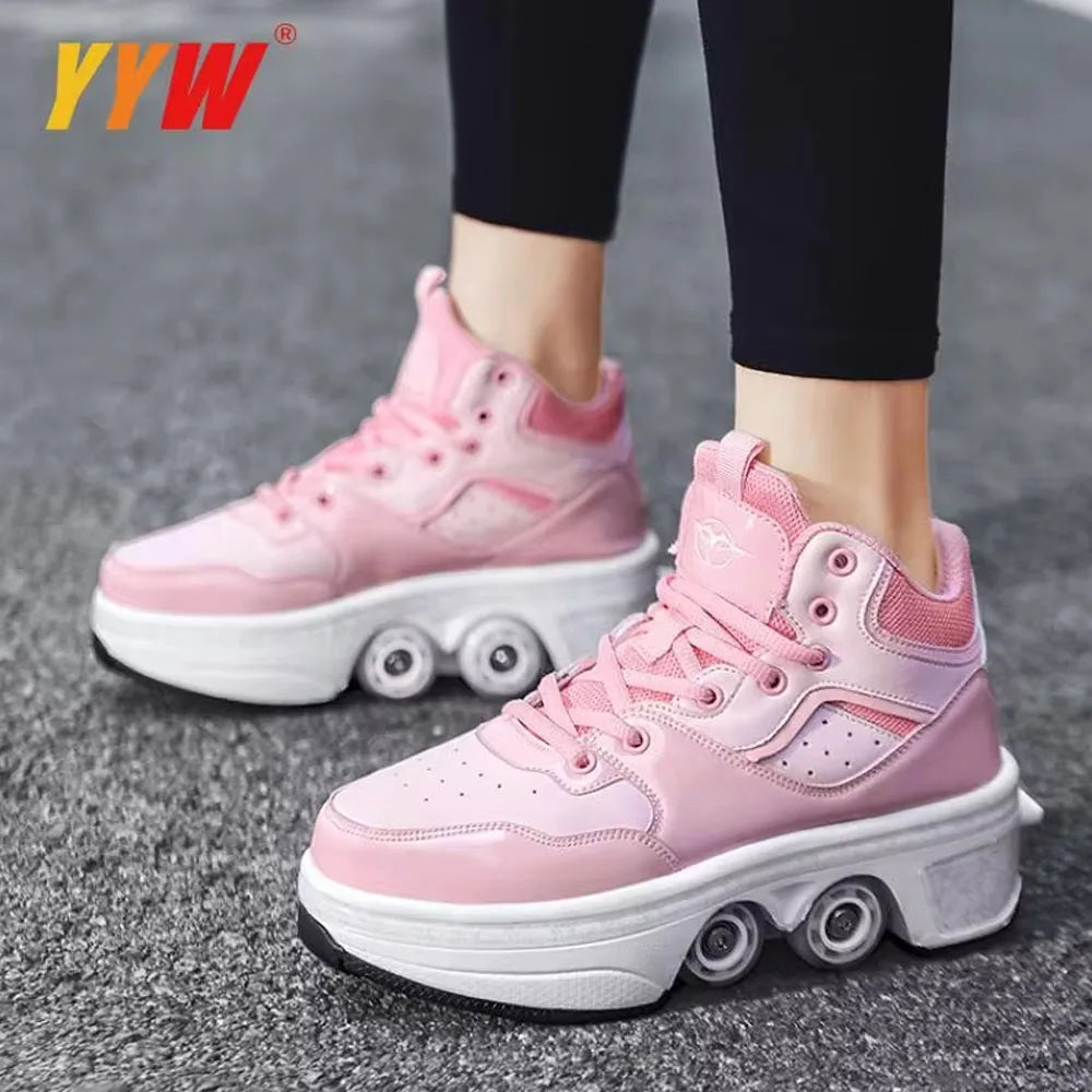 Portable Deformation Roller Skate Shoes Parkour Roller Shoes Sneakers