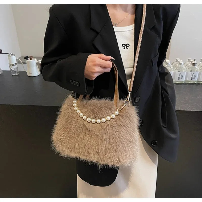 Fashionable Pearl Chain Bag Winter Trendy Single Shoulder Crossbody Bag