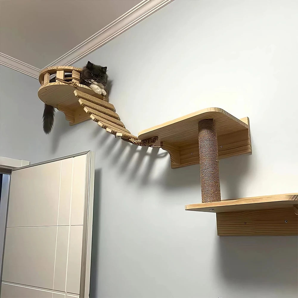 Cat Bridge for Cats Cage Sisal Wooden Rope Ladder Pet Furniture Kitten Step Scratcher Post Kitten Toys