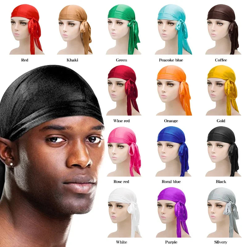 Elasticity Baotou Cap Hair Bands Simulation Silky Durag Long Tail Pirate Hat