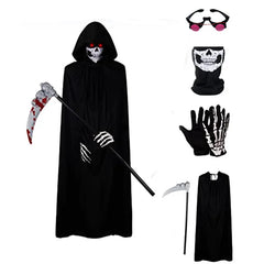 Adult Kids Halloween Demon Ghosts Costume Dress Up Party Man Women Black Scream Death Demon Grim Reaper Cospaly Clothes