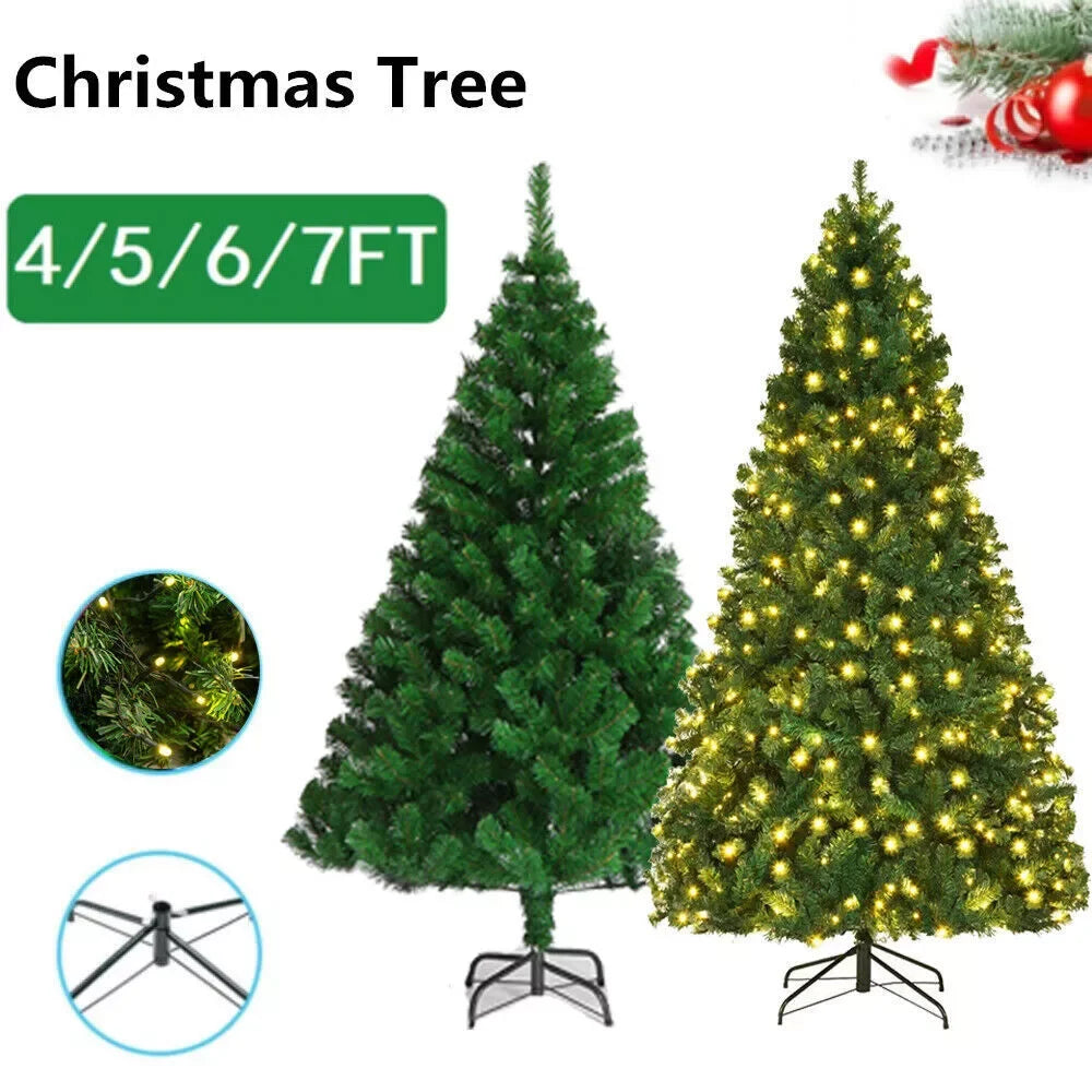 Christmas Tree Artificial Christmas Spruce 4/5/6/7 ft pine metal stand with LED lights